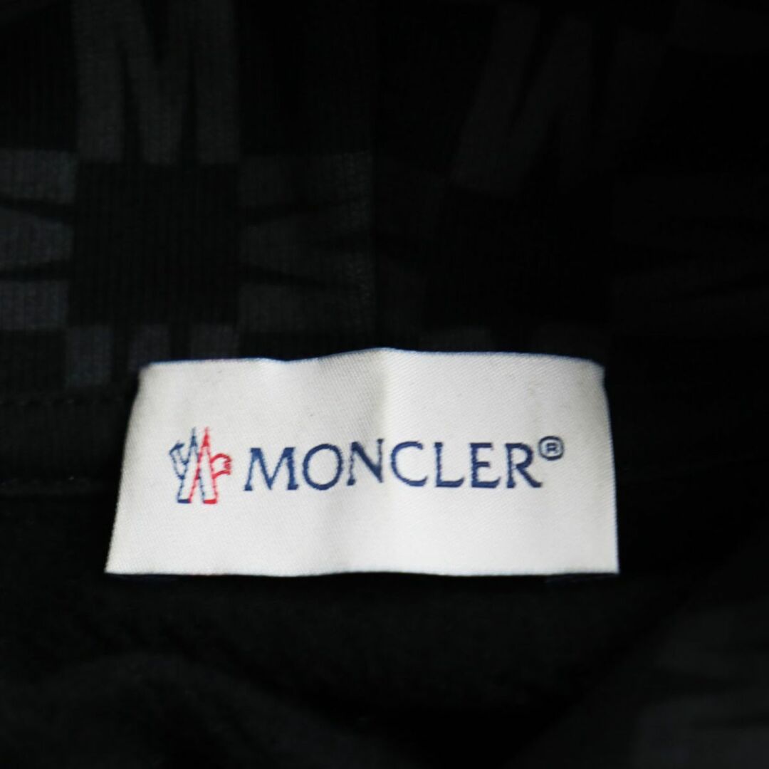 美品●2022年製 MONCLER モンクレール ロゴワッペン付 ロゴ総柄プリント 裏起毛 プルオーバースウェットパーカー/フーディ ブラック M 正規