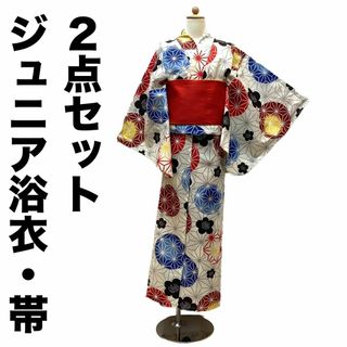 ミルク様専用浴衣・帯２点セット 150サイズ 白地 yk105-11-150(和服/着物)