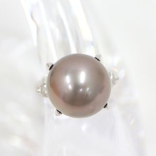 【Jewelry】Pt900 プラチナ 黒蝶真珠 ダイヤリング D0.26ct P13.6mm 9号 7.6g/tm04505kt(リング(指輪))