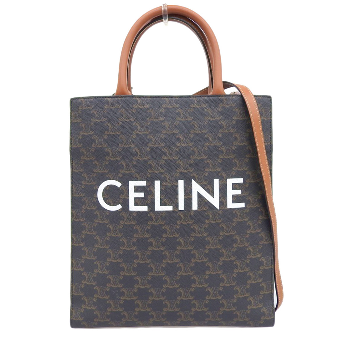 【本物保証】 超美品 セリーヌ CELINE トリオンフ スモール バーティカル カバ 2WAY トートバッグ ショルダーバッグ ブラウン 191542