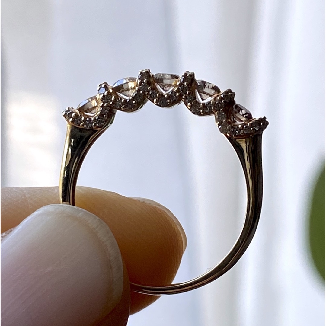 k18 リング　指輪　空中セッティング　ロシアン　ブラウン　ダイヤモンド レディースのアクセサリー(リング(指輪))の商品写真