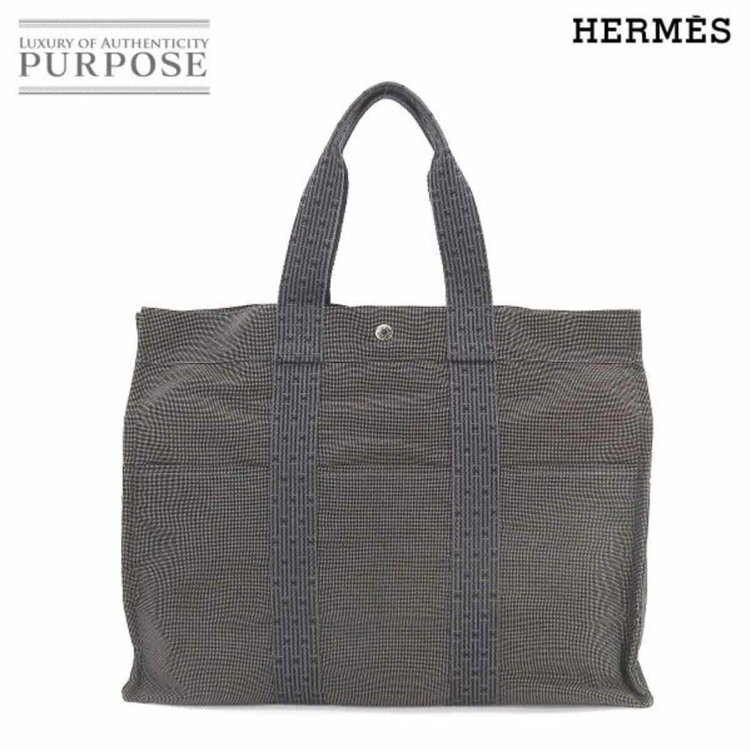 エルメス HERMES エールライン トート GM バッグ キャンバス グレー シルバー 金具 VLP 90189253