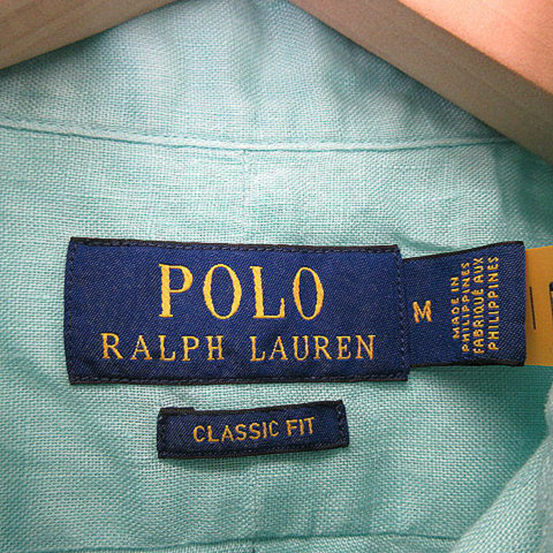 POLO RALPH LAUREN(ポロラルフローレン)のポロ ラルフローレン ポニー 刺繍 長袖 リネン ボタンダウンシャツ 緑  M メンズのトップス(シャツ)の商品写真