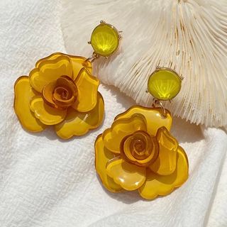 インポート　軽量　アクリル　ピアス　イヤリング　フラワー　イエロー　黄色(ピアス)