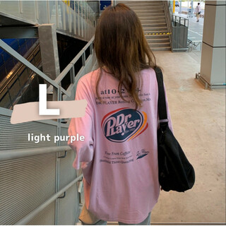 ビッグシルエット tシャツ 紫 L 大きめ トップス オーバーサイズ アメカジ (Tシャツ(半袖/袖なし))