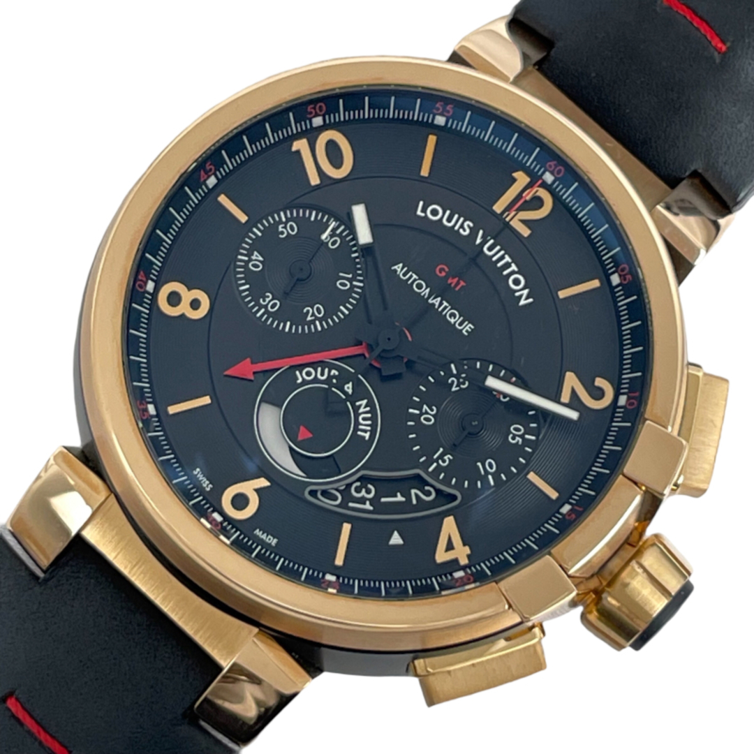 時計ルイ・ヴィトン LOUIS VUITTON タンブール エボリューション クロノグラフ GMT Q1051 K18PG/クロコベルト 自動巻き メンズ 腕時計