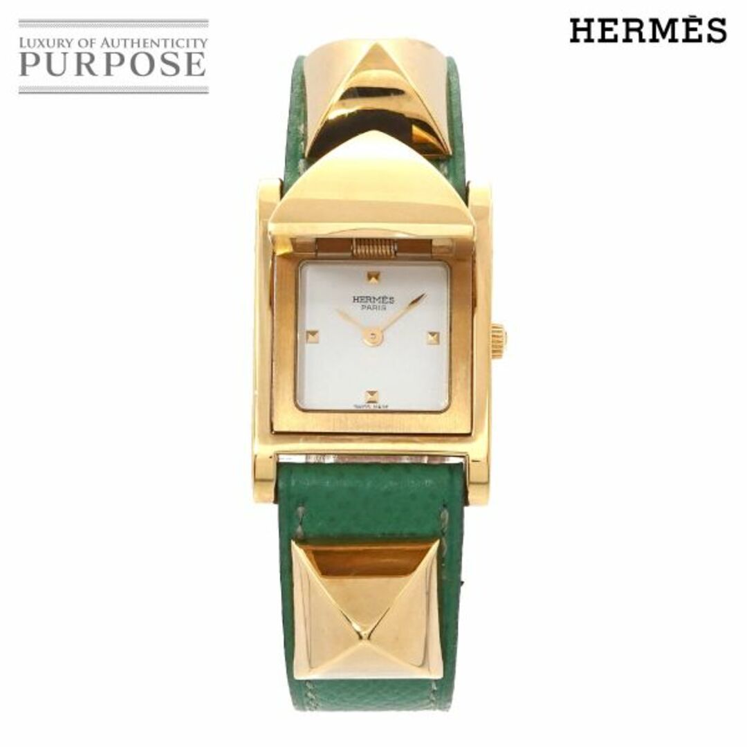 エルメス HERMES メドール ヴィンテージ レディース 腕時計 ピラミッド ゴールド スタッズ ホワイト 文字盤 クォーツ VLP 90200997