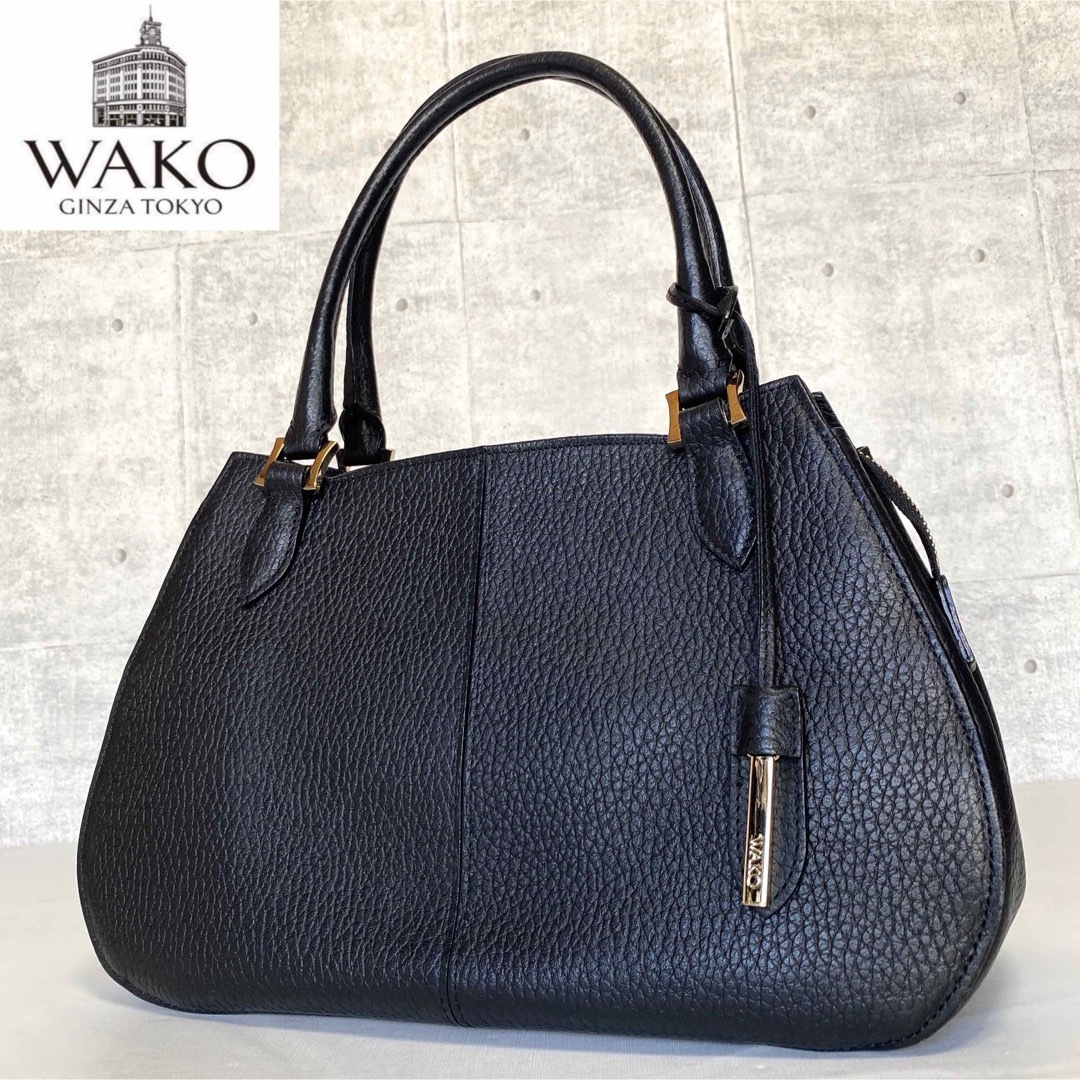 【未使用級】WAKO 銀座和光 シボ革 レザー パステルグリーン ハンドバッグ