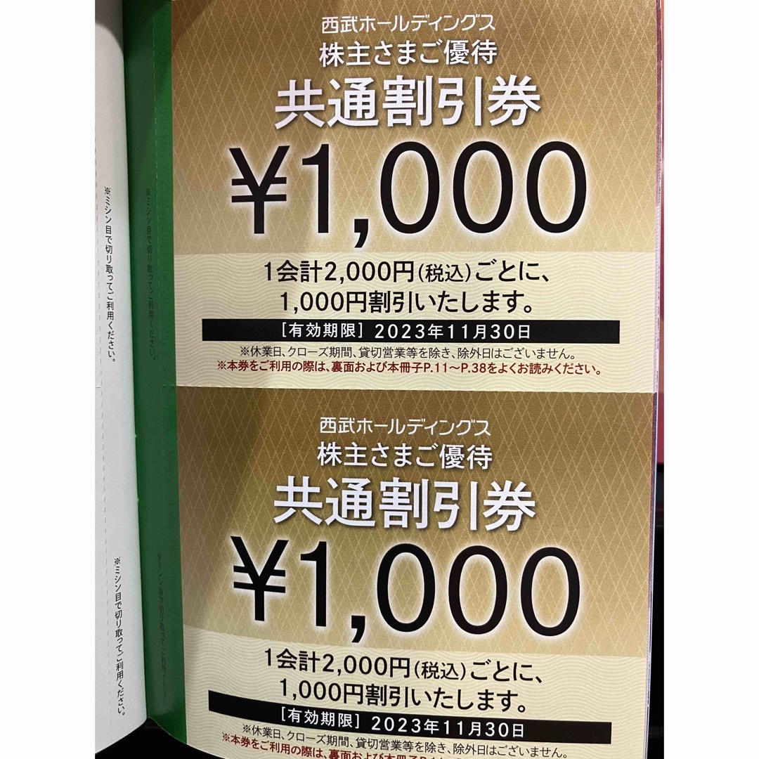 【匿名配送】西武  株主優待  共通割引券 10枚  (10000円分)付き冊子