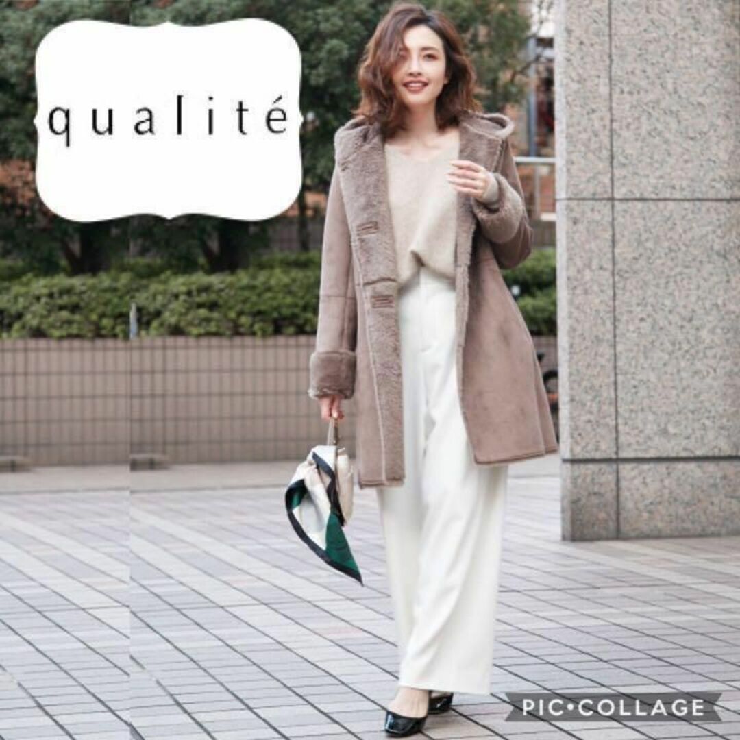 qualite - 軽くて暖か＊きれいめ上品デザイン フード付エコムートン ...