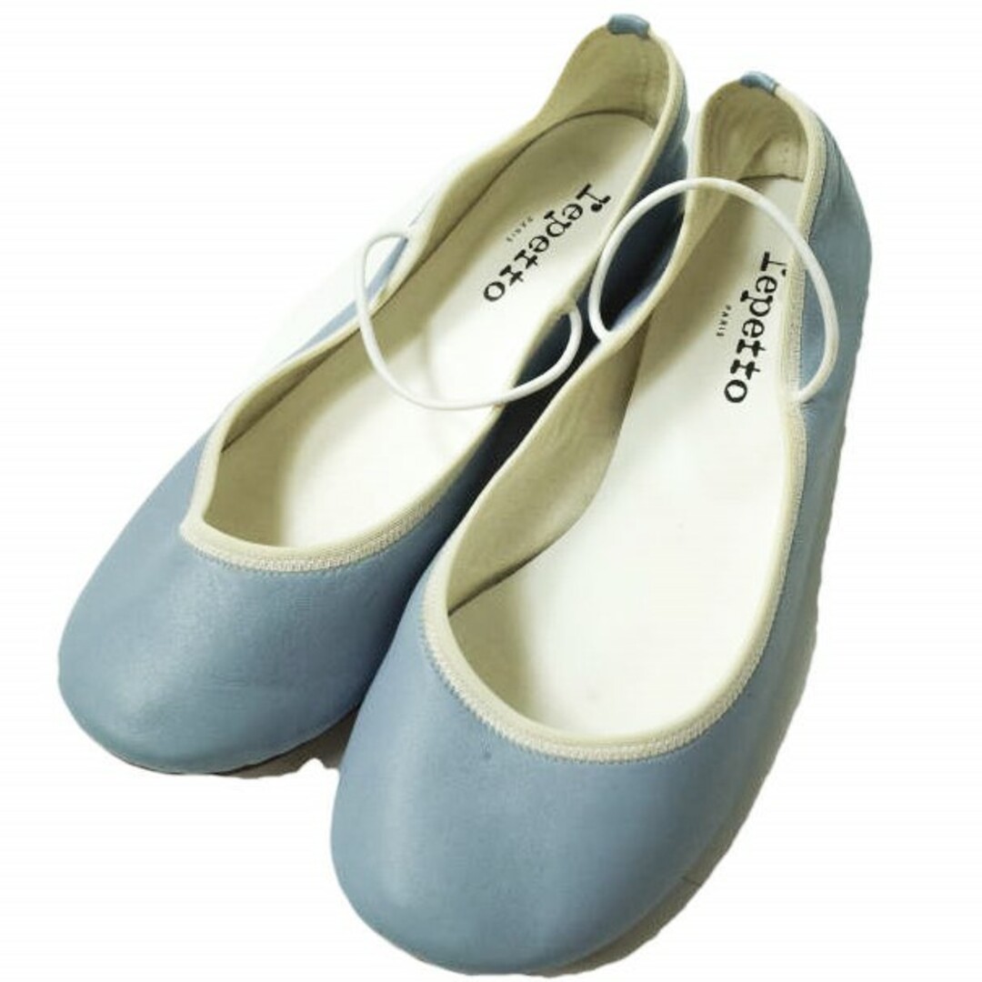 repetto レペット フランス製 レザーストラップシューズ 38(24cm) ブルー バレエシューズ LIO メリージェーン フラットソール シューズ【repetto】