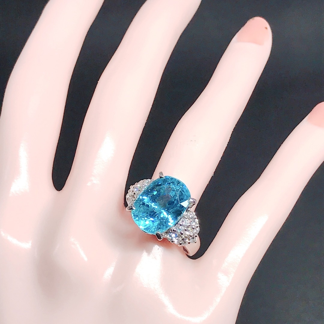 ブルージルコン 13.15ct ダイヤモンド 0.60ct リング PT900の ブルージルコン 13.15ct ダイヤモンド 0.60ct リング PT900の