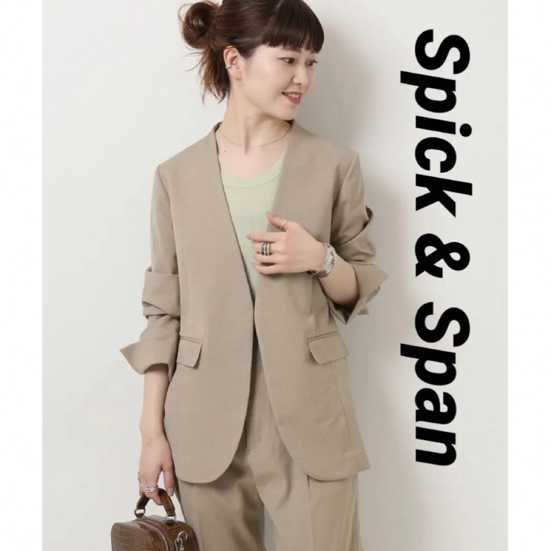 良品　Spick \u0026 Span リネンライクノーカラージャケット　カラーレス