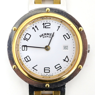 エルメス(Hermes)の【HERMES】エルメス クリッパー 腕時計 コンビ メンズ QZ SS/GP 白文字盤/md11494tg(腕時計(アナログ))