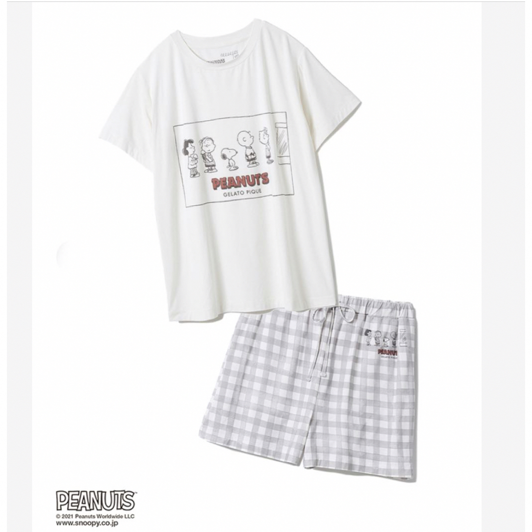 【PEANUTS】ワンポイントTシャツ&チェック柄ショートパンツ SET