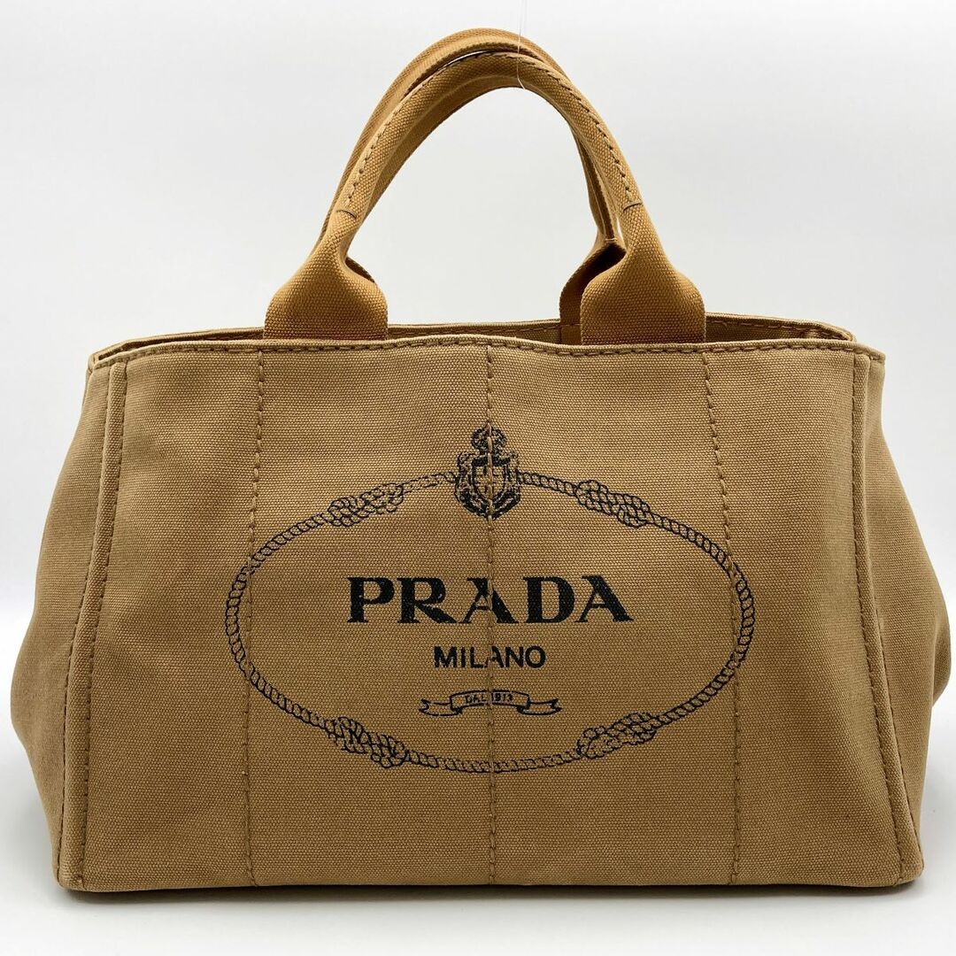 美品 PRADA プラダ カナパ トートバッグ ハンドバッグ バッグ ブラウン ベージュ キャメル 茶色 キャンバス レディース メンズ