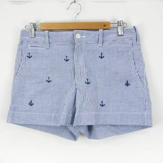 ポロラルフローレン(POLO RALPH LAUREN)のポロ・ラルフローレン ショートパンツ ストライプ イカリ柄 ボトムス コットン レディース 2 155/70Aサイズ ブルー POLO RALPH LAUREN(ショートパンツ)