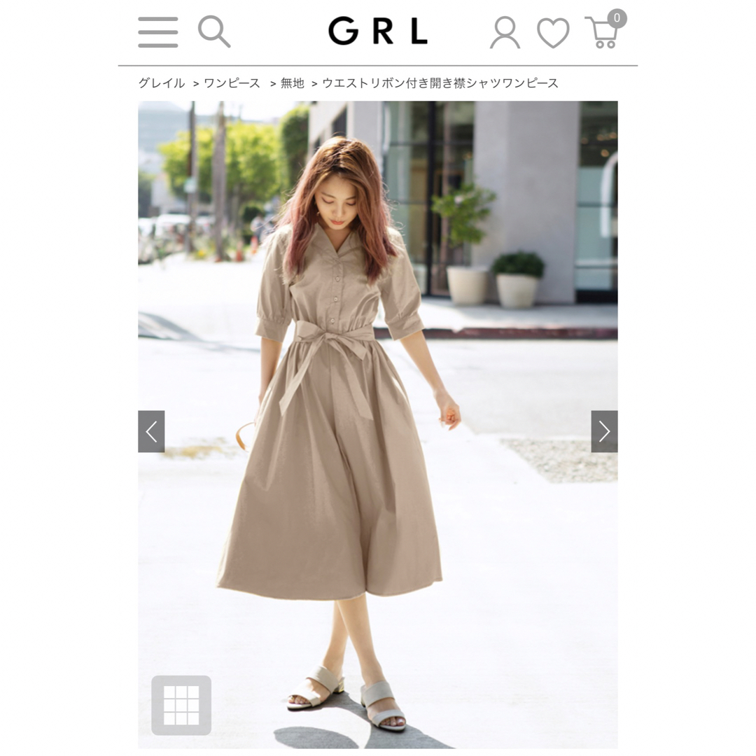 GRL(グレイル)のウエストリボン付き開き襟シャツワンピース[kn89] レディースのワンピース(ロングワンピース/マキシワンピース)の商品写真