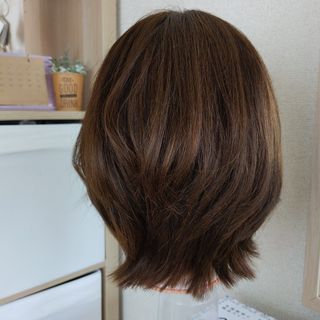 ✨サラサラ人毛100%ウイッグ✨外ハネ ブラウン 人毛ウイッグの通販 by
