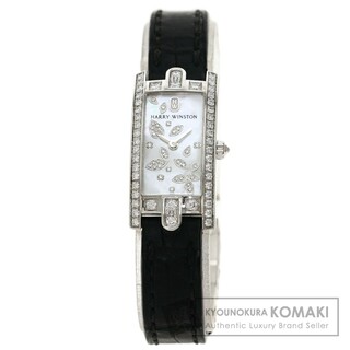 ハリーウィンストン(HARRY WINSTON)のHARRY WINSTON AVCQHM1 アヴェニューC ミニ リリークラスター ダイヤモンド 腕時計 K18WG 革 レディース(腕時計)