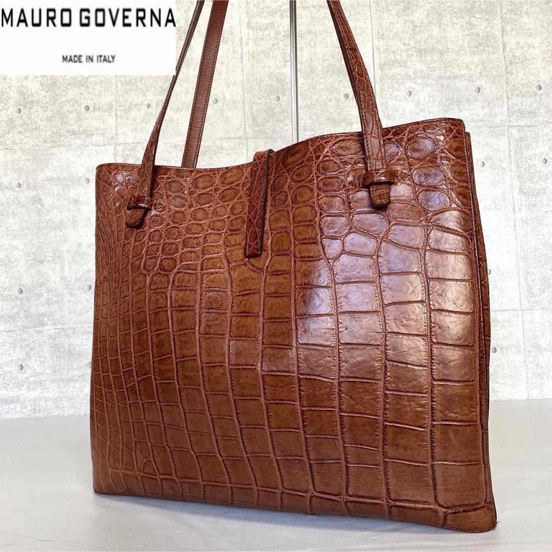 MAURO GOVERNA クロコダイル マットブラウン 本革 A4トートバッグ 1