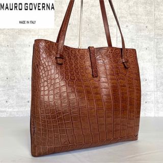 MAURO GOVERNA クロコダイル マットブラウン 本革 A4トートバッグ