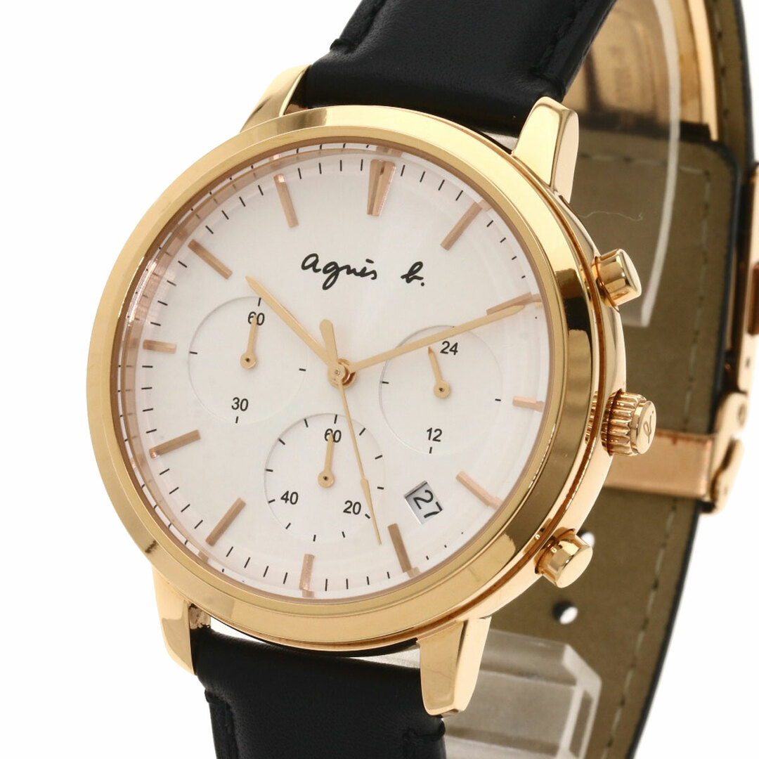 agnes b. VD53-KWB0 ラウンドフェイス クロノグラフ 腕時計 GP 革 メンズ