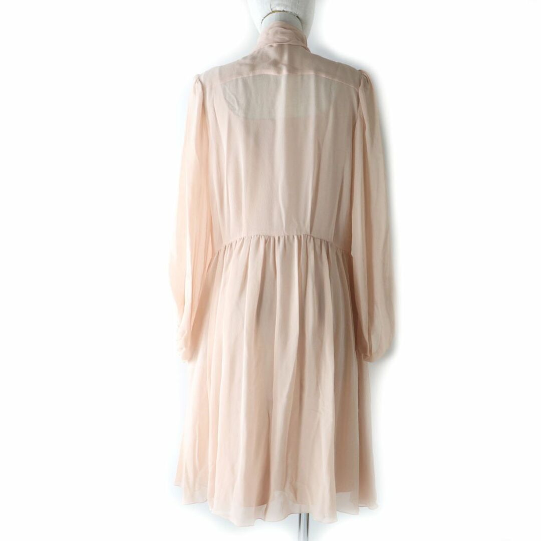 未使用品☆正規品 FOXEY フォクシー 38453 Stole Dress シルク100% リボンタイ付 長袖 シフォンワンピース ピンクベージュ 38 ハンガー付