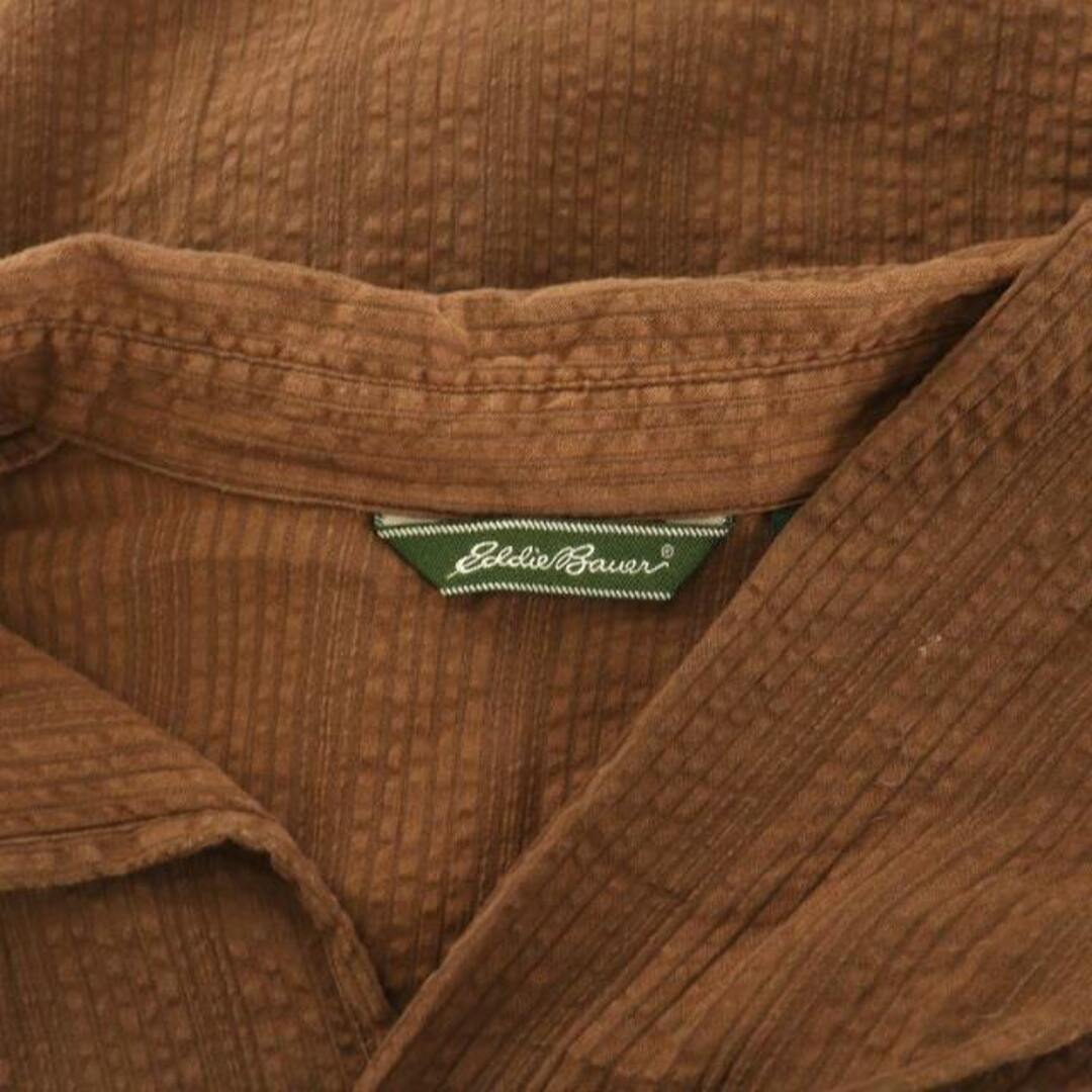 Eddie Bauer(エディーバウアー)のエディーバウアー シャツ スキッパー ハーフボタン 長袖 ストライプ L 茶 レディースのトップス(シャツ/ブラウス(長袖/七分))の商品写真