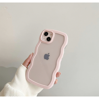 iphone11ケース 韓国 おしゃれパステルカラー ピンク 波状エッジ 透明 (iPhoneケース)