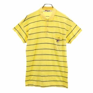 フィラゴルフ ポロシャツ 半袖 ボーダー ロゴワッペン ゴルフウェア 黄色 L