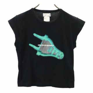 アニエスベー(agnes b.)のアニエスベー フランス製 プリント 半袖 Tシャツ M ブラック agnes b. ショート丈 フレンチスリーブ レディース 【中古】  【230724】 メール便可(Tシャツ(半袖/袖なし))