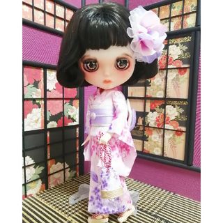 sale【夢人屋呉服店】ブライス　浴衣　紫陽花柄の浴衣セット(下駄付き)　キナリ