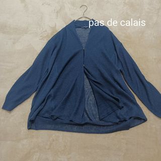 パドカレ(pas de calais)のパドカレ　リネン混　スナップボタン　ポンチョカーディガン　ゆったり　羽織り　切替(カーディガン)