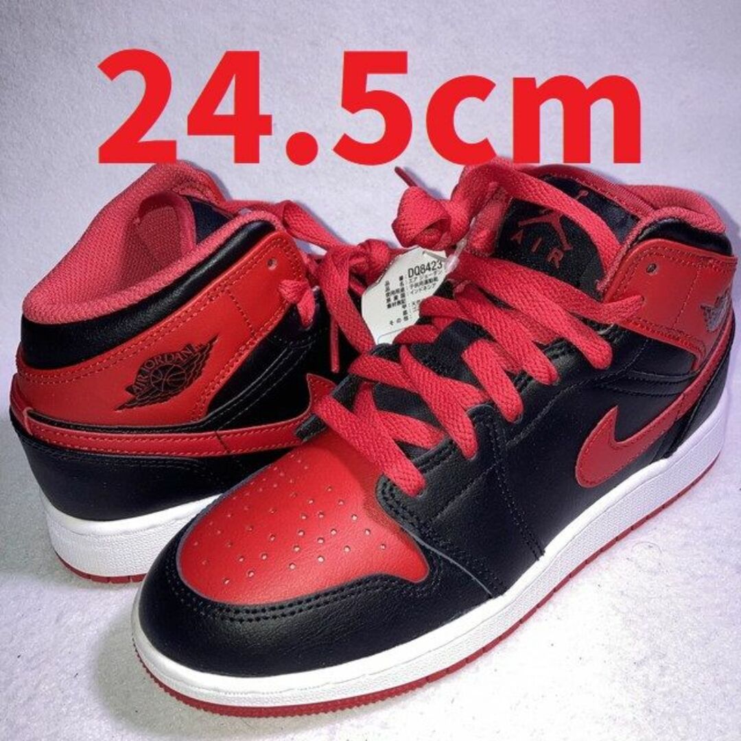 NIKE - エアジョーダン1 MID GS 黒 赤 白 24.5cm 箱付きの通販 by ...