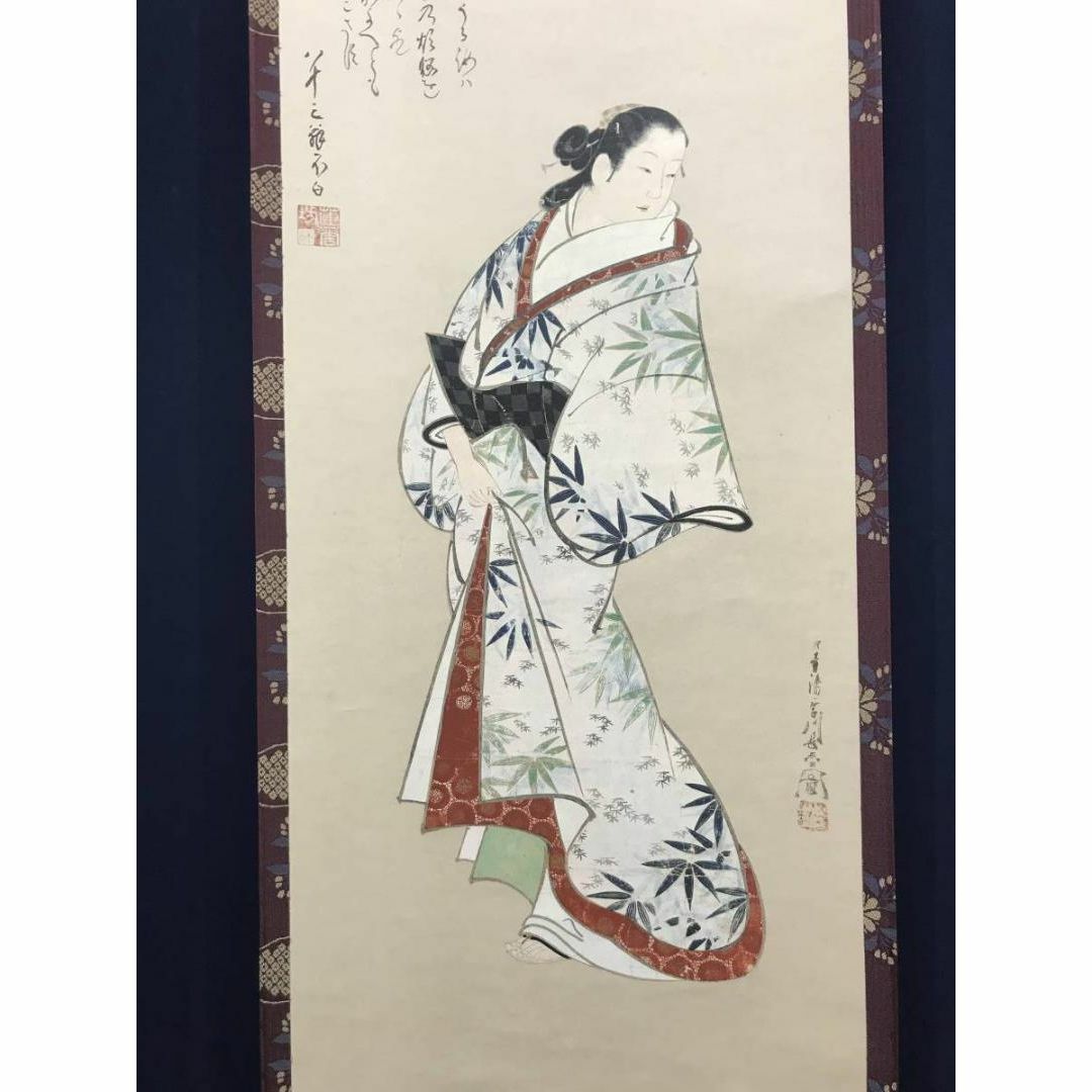 複製】宮川長春/美人画賛/美人図/浮世絵工芸品/掛軸☆宝船☆AC 複製】宮川長春/美人画賛/美人図/浮世絵工芸品/掛軸☆宝船☆AC