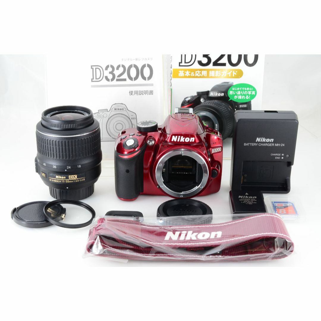 【ショット数76回】Nikon ニコン D3200 レッド 18-55 オマケ多風景