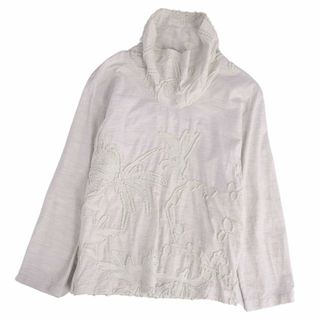 イッセイミヤケ(ISSEY MIYAKE)の美品 イッセイミヤケ HaaT ISSEY MIYAKE プルオーバー トップス ハイネック ロングスリーブ 総柄 レディース 2(M相当) ホワイトグレー(シャツ/ブラウス(長袖/七分))