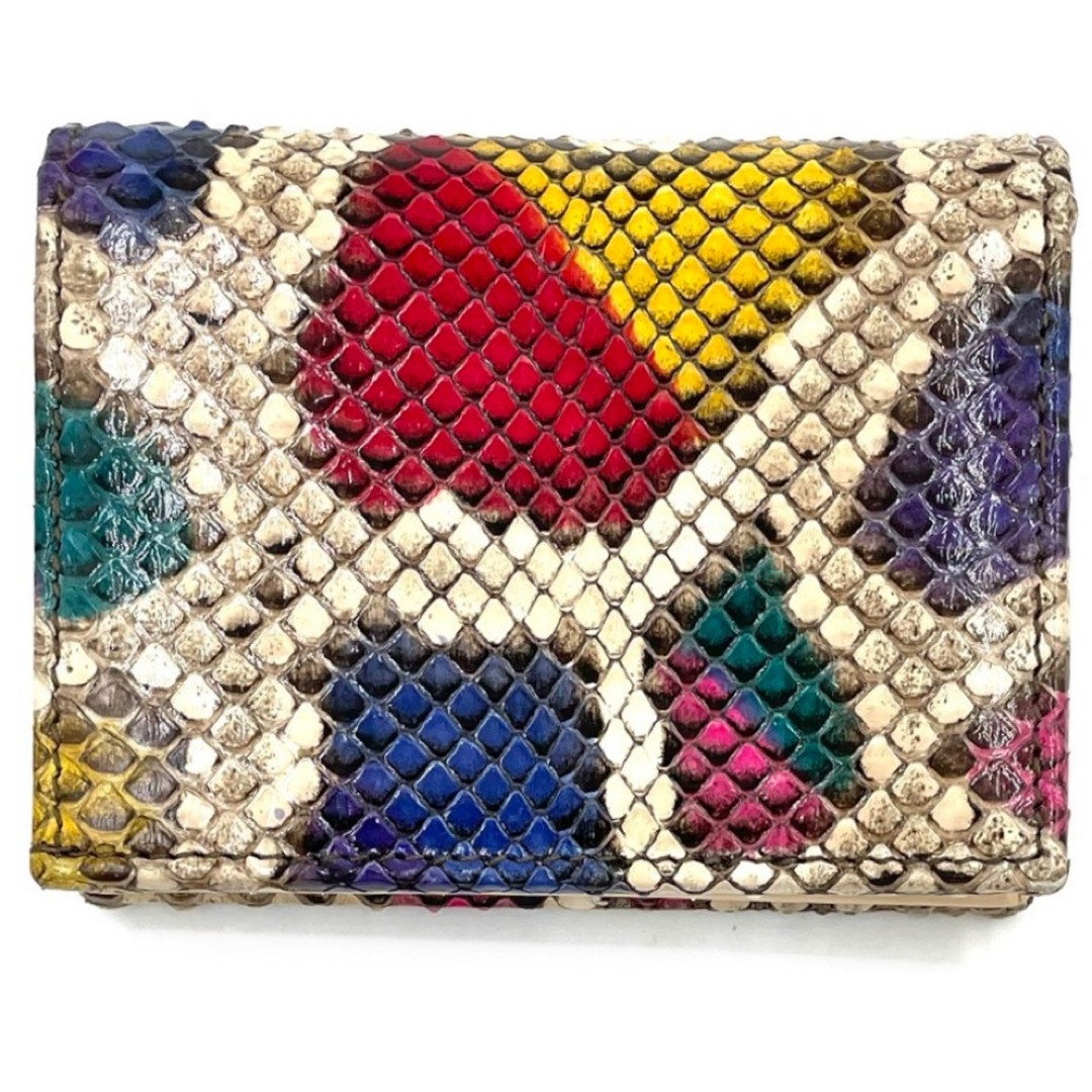 【値下げしました!】GUCCI グッチ 二つ折り財布 GG マーモント カードケースウォレット ミニ財布 コンパクト パイソン 蛇革 456126 レザー マルチカラー ベージュ ゴールド金具 レディース 定番 美品【中古品】