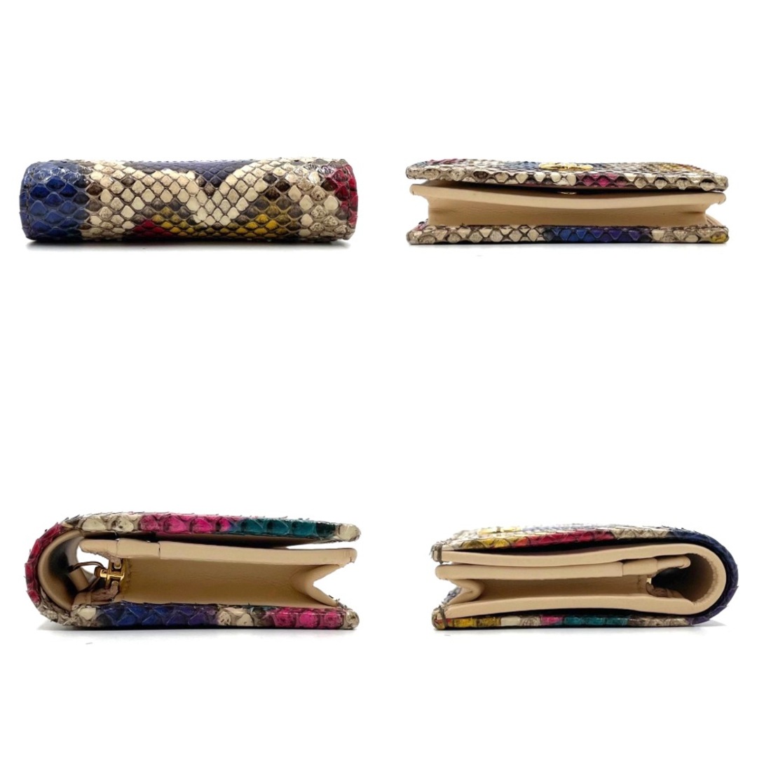 【値下げしました!】GUCCI グッチ 二つ折り財布 GG マーモント カードケースウォレット ミニ財布 コンパクト パイソン 蛇革 456126 レザー マルチカラー ベージュ ゴールド金具 レディース 定番 美品【中古品】