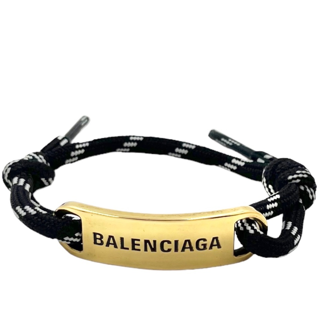 【値下げ中】BALENCIAGA バレンシアガ バングル PLATEブレスレット ロゴプレート アクセサリー 小物 ポリエステル  コットン  ブラス  656418 ブラック 黒 ゴールド金具 メンズ 約20.8g 人気 美品【品】