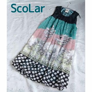 スカラー(ScoLar)の【ScoLar】メルヘンキュート ドット柄 バルーン ワンピース シフォン M(ひざ丈ワンピース)