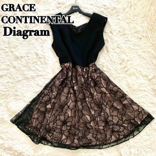 グレースコンチネンタル(GRACE CONTINENTAL)の極美品✨ダイアグラム グレースコンチネンタル ワンピース 花柄 刺繍 ピンク 黒(ひざ丈ワンピース)