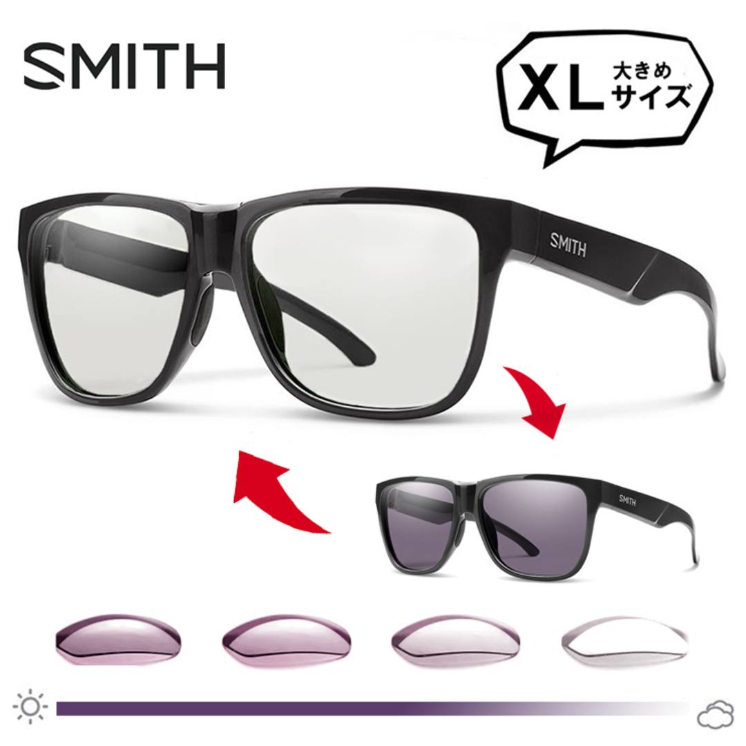 Blackレンズ【新品】 SMITH （スミス） Lowdown XL2 807 Black Photochromic Clear ( photo c )  調光サングラス 大きめ サイズ大きい XLサイズ 横幅 大きい メンズ 男性用 調光レンズ NXTレンズ