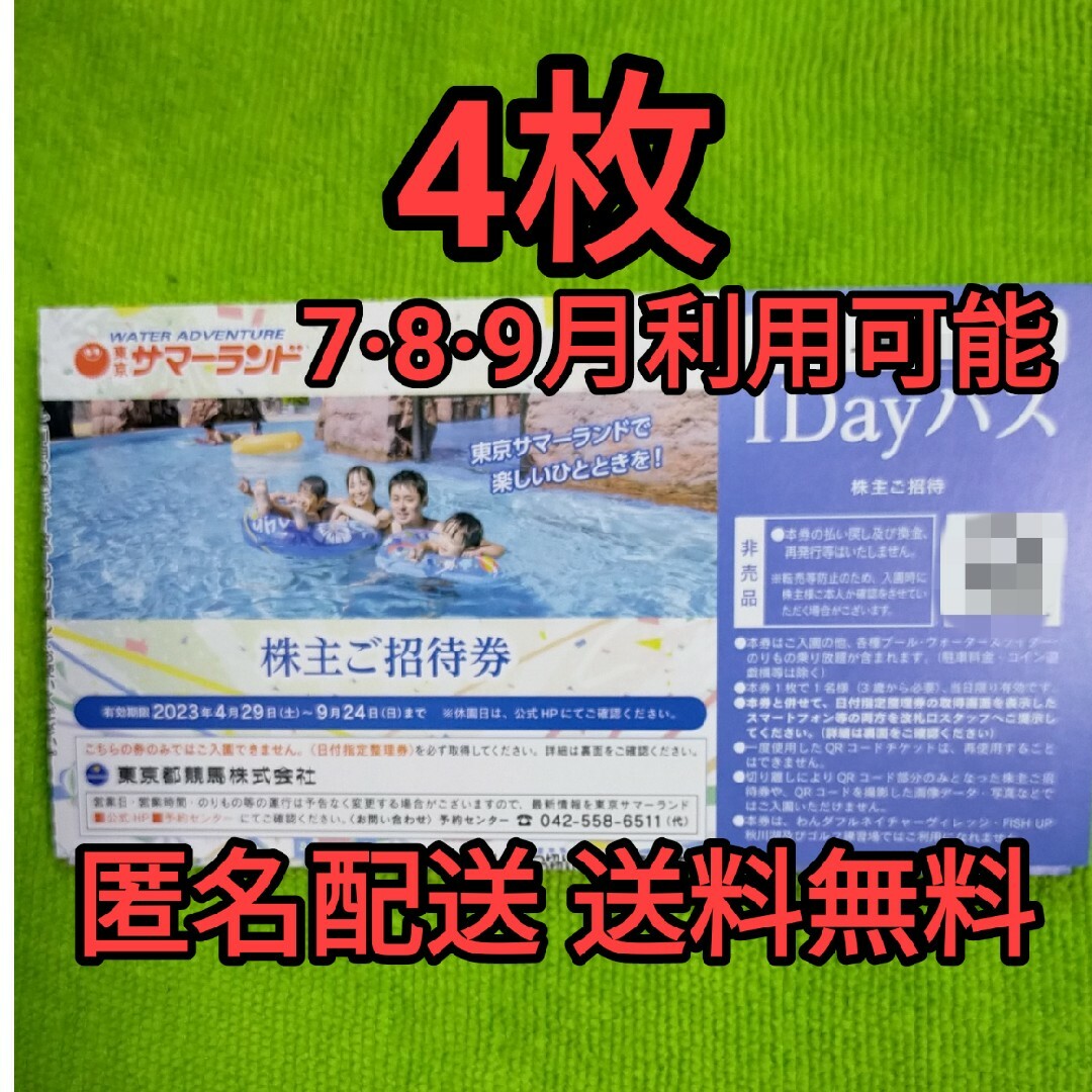 東京サマーランド 株主優待 招待券 1DAYパス 4枚 東京都競馬の通販 by