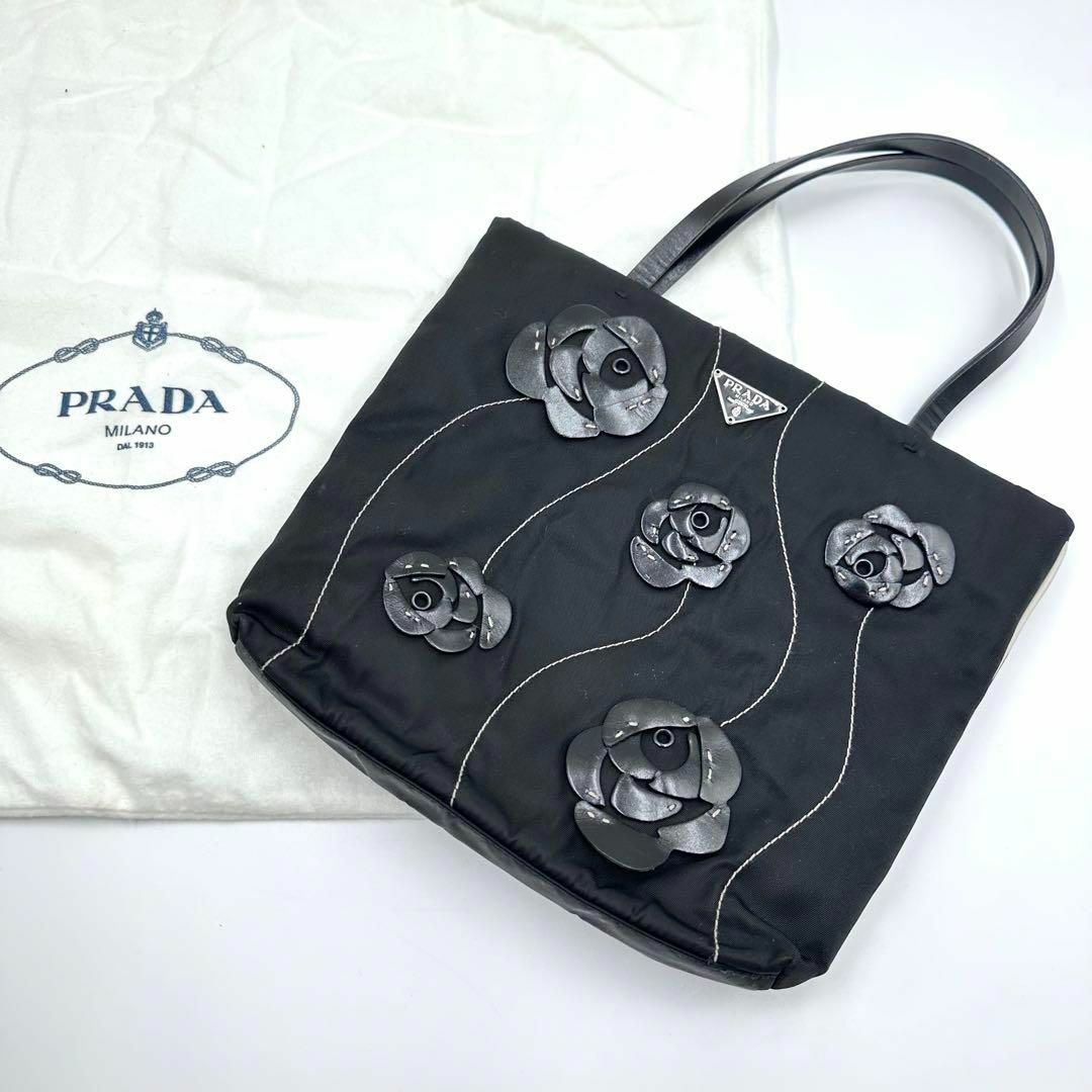 PRADA - 【美品】プラダ ハンドバッグ ボタニカルローズ 黒 ナイロン レザーの通販 by 来人's shop｜プラダならラクマ