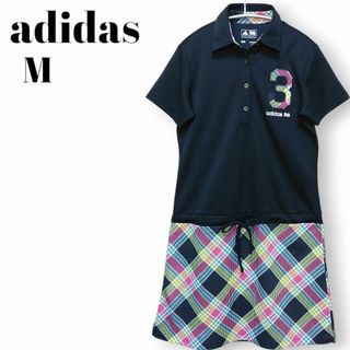 アディダス(adidas)の美品　adidas golf 　切り替え　半袖ワンピース　M　ネイビー×チェック(ウエア)