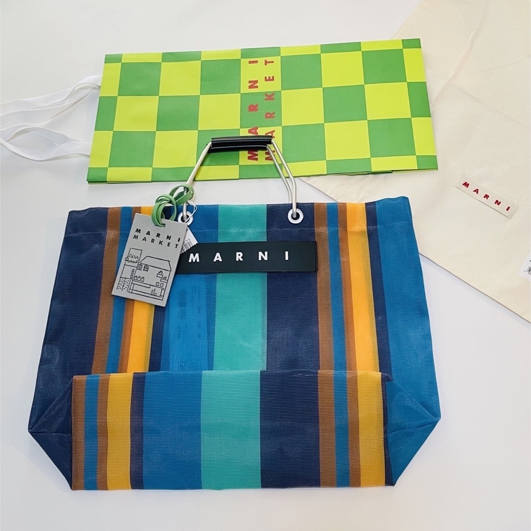 マルニ【タグ付き・未使用】MARNI マルニ 新品 ストライプバッグ ナルシスブルー