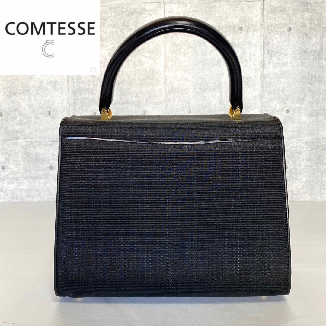 極美品】COMTESSE ホースヘア×レザー 黒 ゴールド金具 ハンドバッグ-
