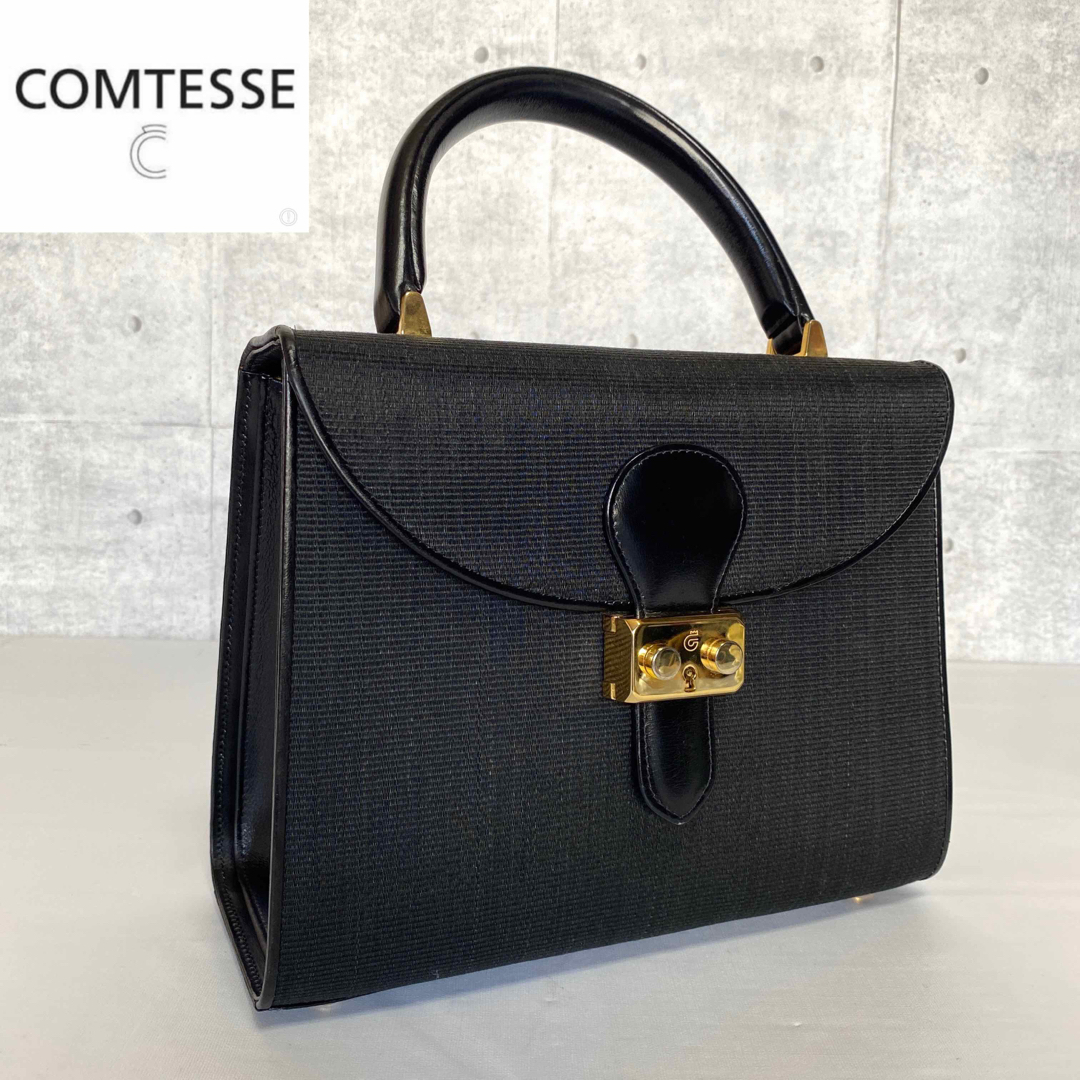 【極美品】COMTESSE ホースヘア×レザー 黒 ゴールド金具 ハンドバッグ